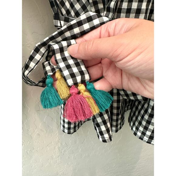 MADEWELL | Black Gingham Peasant Top Embroidered Sleeves Tassel Tie NWT | XL - Picture 4 of 9